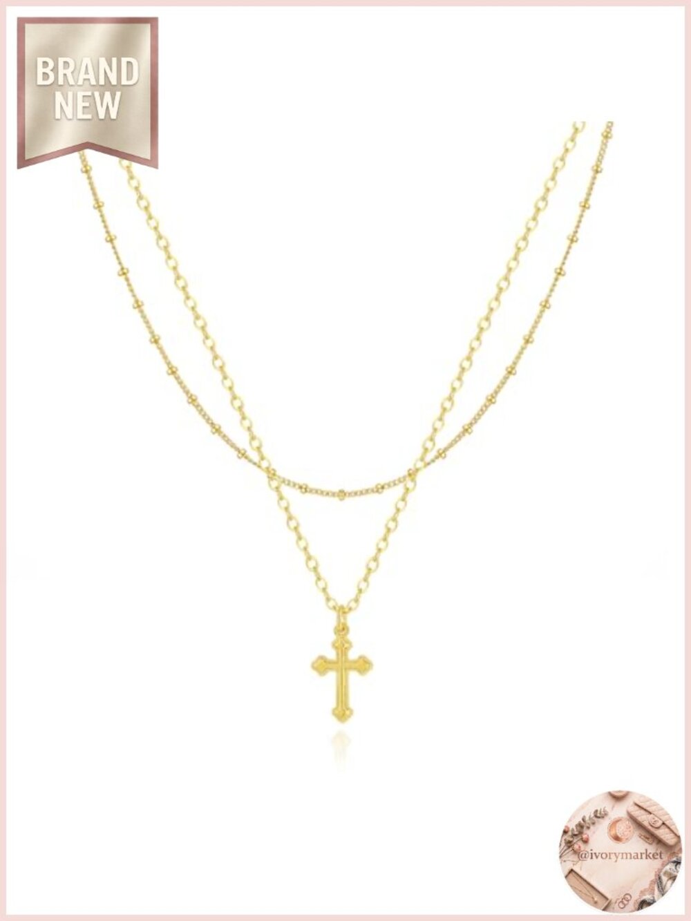 14K Gold Plated Dainty Layered Cross Choker Necklace Adjustable Lobster Clasp